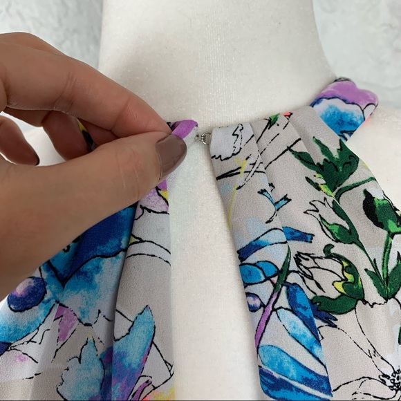 Express Neon Floral high neck skater mini dress 4 - Picture 8 of 11